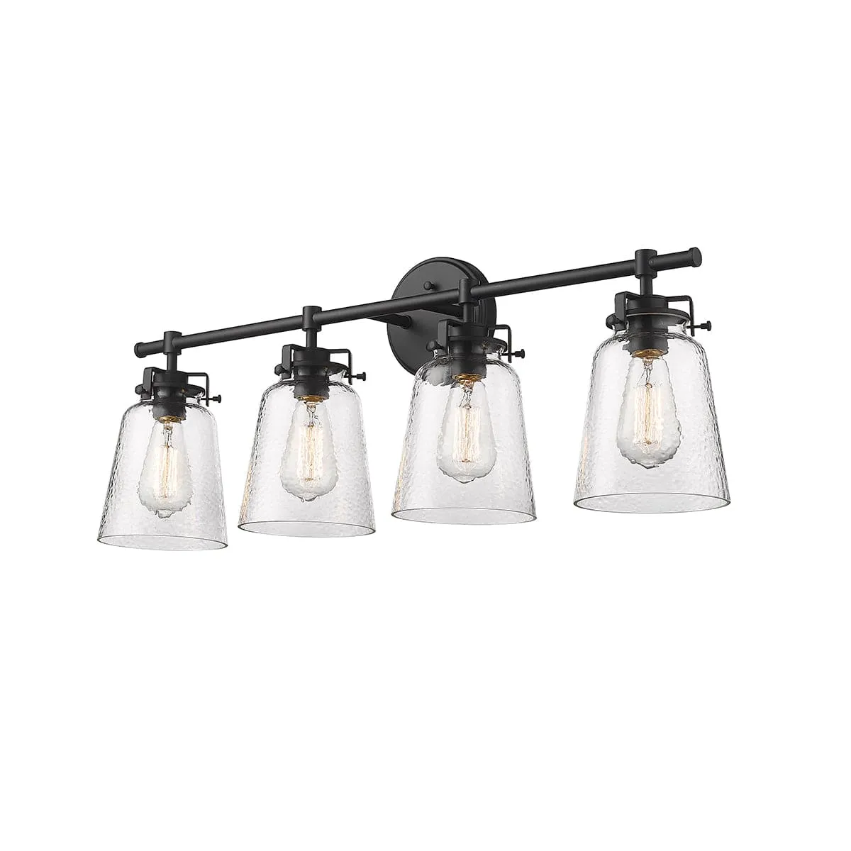 4 Lamps Amberose Vanity Light - Matte Black - Clear Hammered Glass - 31.4in. Wide