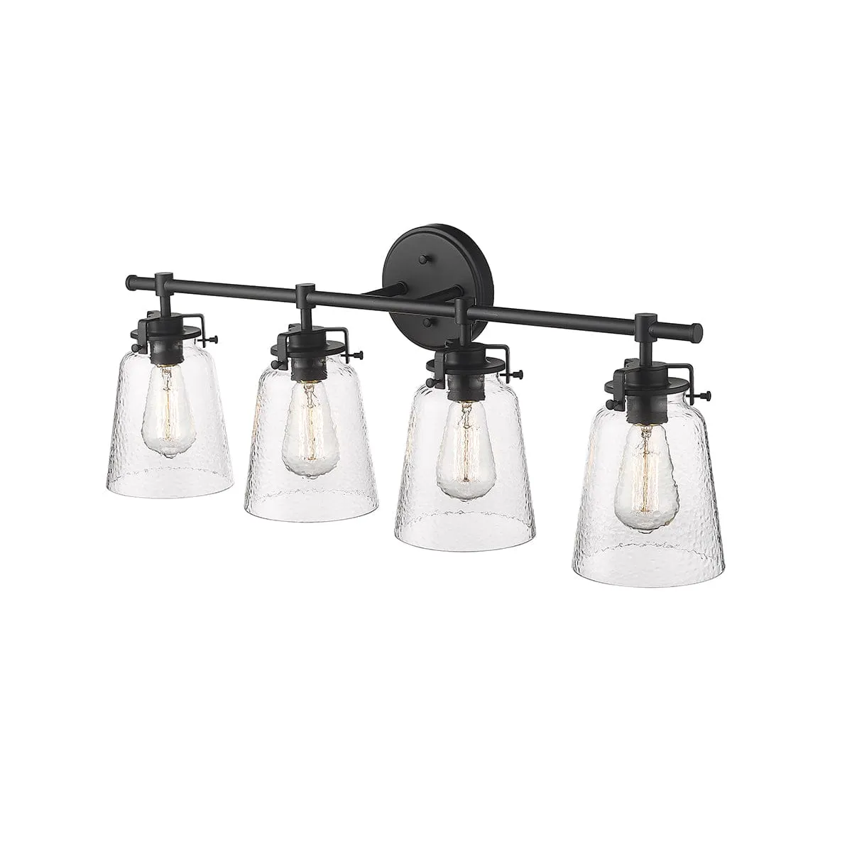 4 Lamps Amberose Vanity Light - Matte Black - Clear Hammered Glass - 31.4in. Wide