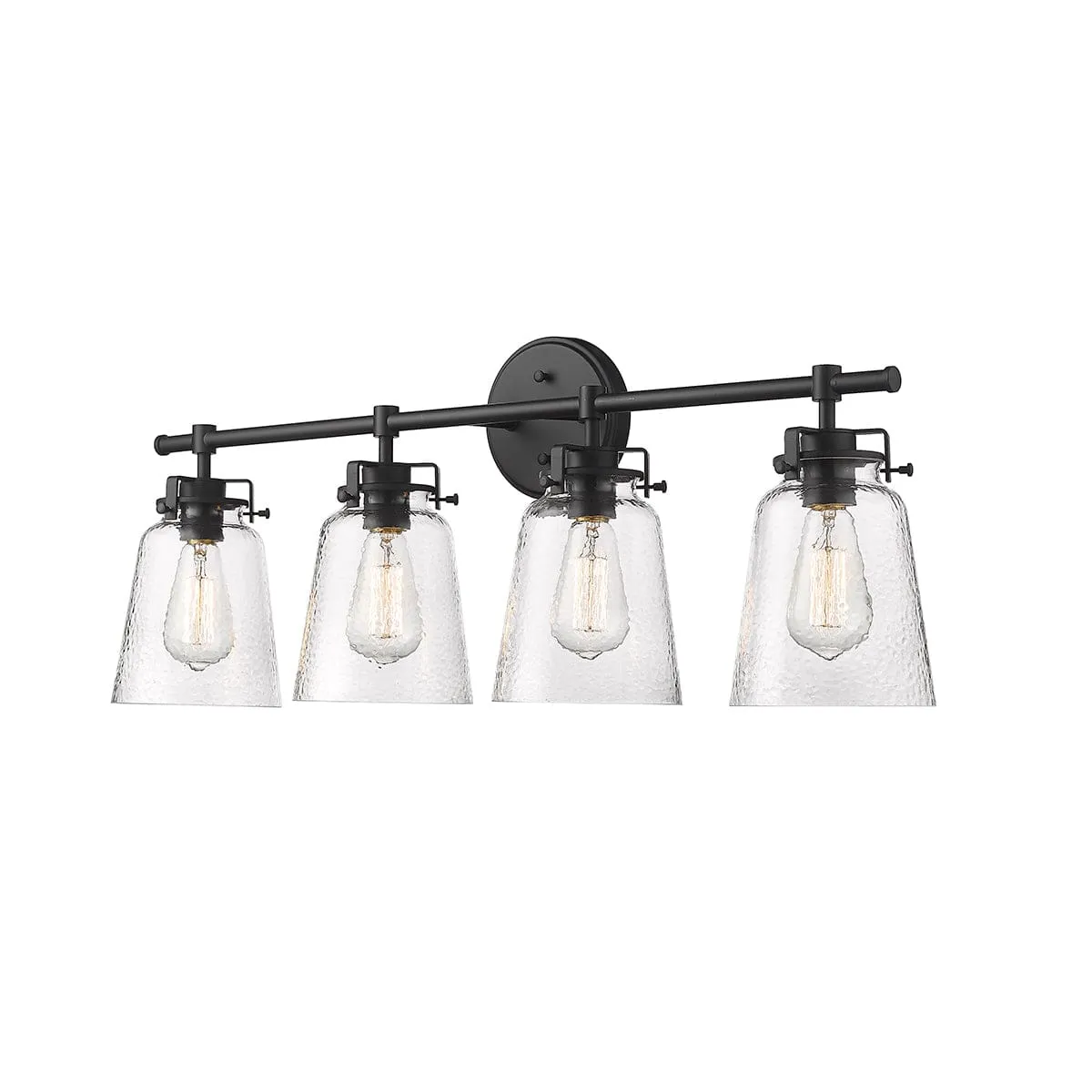 4 Lamps Amberose Vanity Light - Matte Black - Clear Hammered Glass - 31.4in. Wide