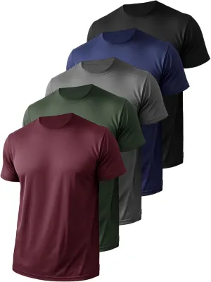 5 Pack Mens Athletic Active Quick Dry Crew Neck T Shirts Running Gym Workout Short Sleeve Tee Tops