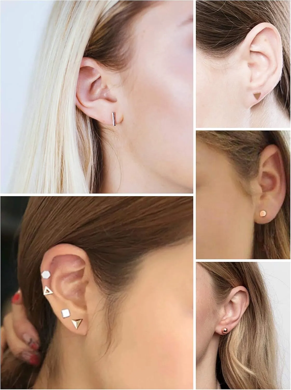 925 Sterling Silver Stud Earrings for Women, 4 Pairs 14K White Gold Plated Hypoallergenic Small Silver Stud Earrings Set for Women Men