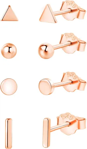 925 Sterling Silver Stud Earrings for Women, 4 Pairs 14K White Gold Plated Hypoallergenic Small Silver Stud Earrings Set for Women Men