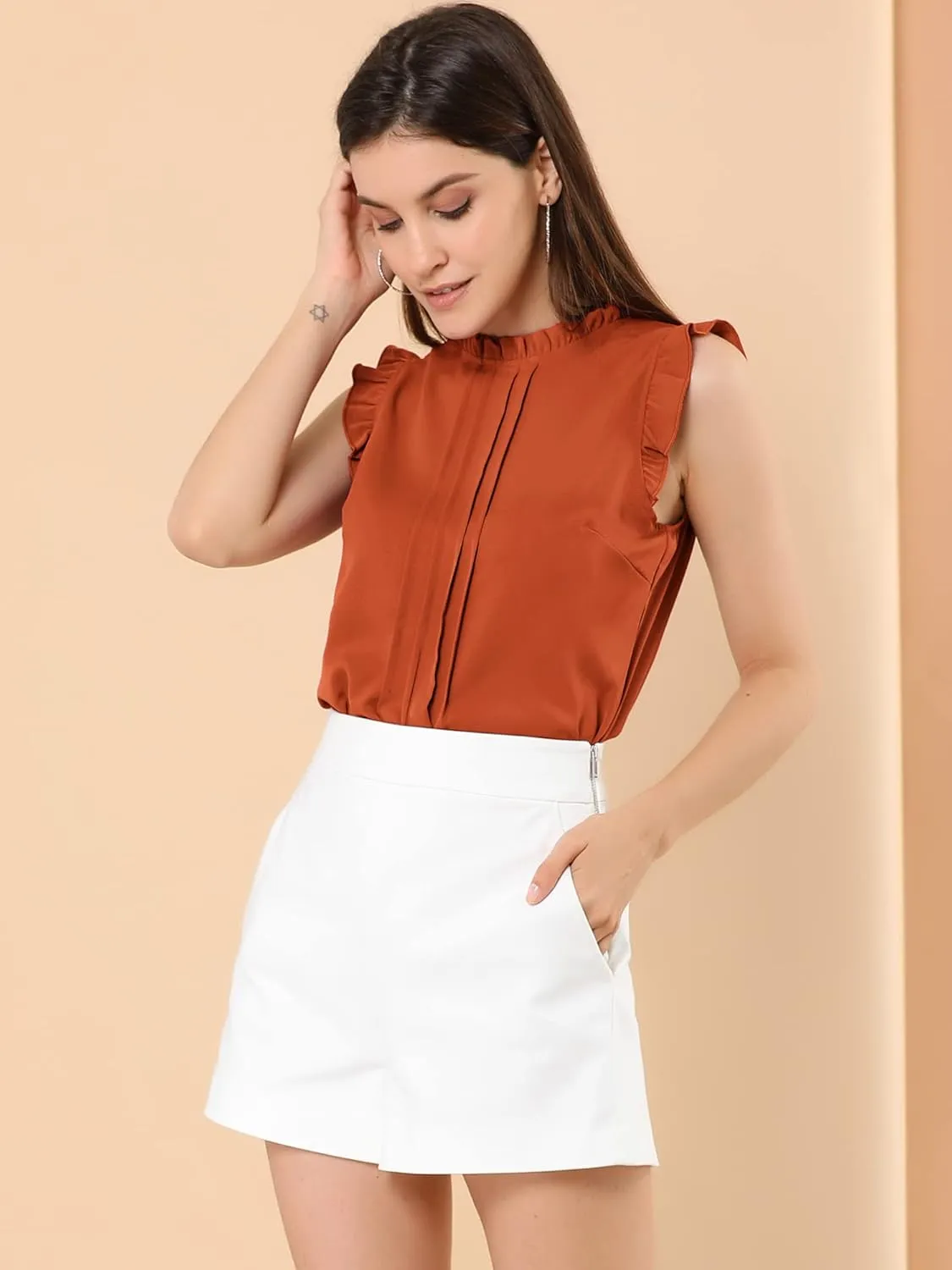 Allegra K Women's Business Casual Blouse Office Work Shirts Vintage Sleeveless Interview Professional Blouses Top