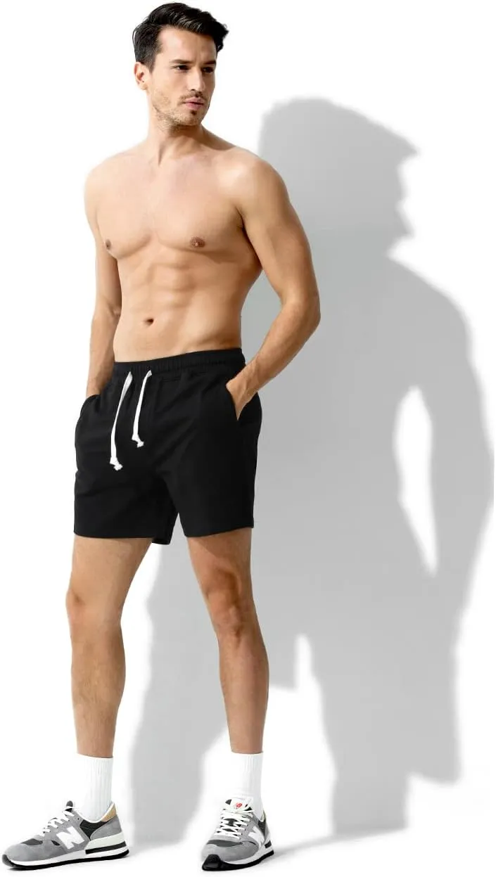 Arjen Kroos Men Sweat Cotton Shorts with Zipper Pockets 5 Inch Athletic Gym Stretch Workout Short