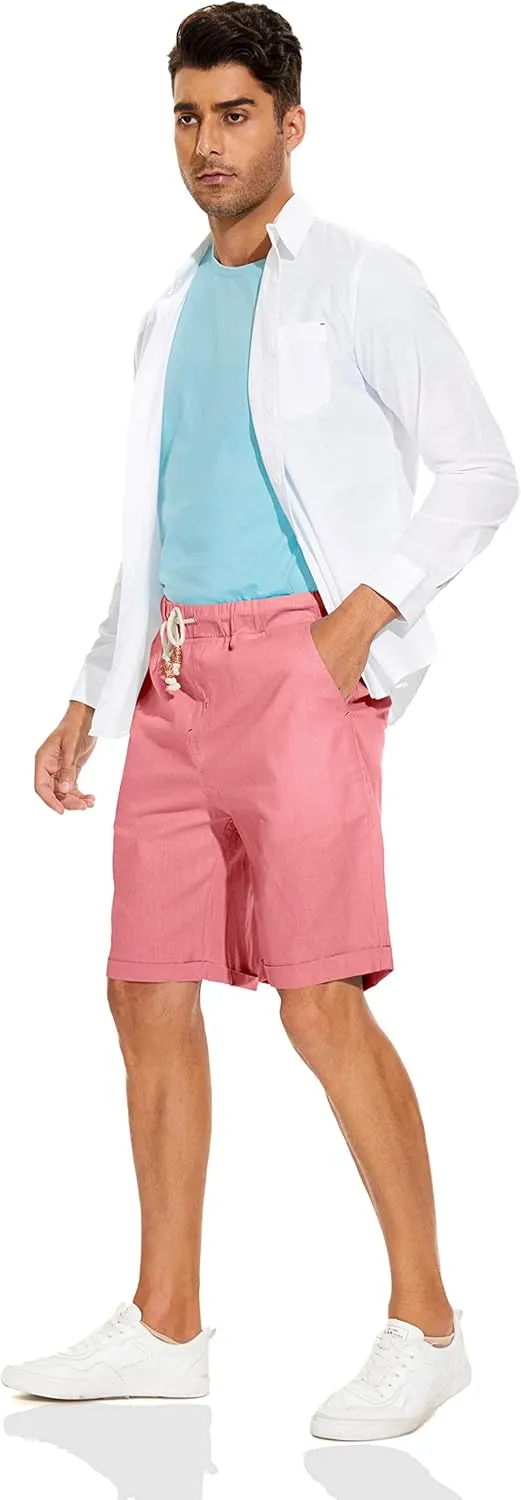 Boisouey Men's Linen Casual Classic Fit Short Summer Beach Shorts