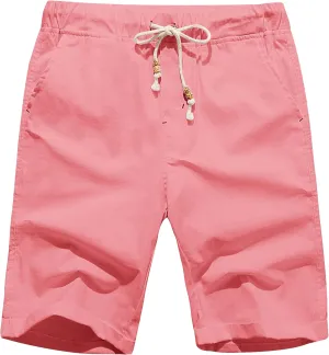 Boisouey Men's Linen Casual Classic Fit Short Summer Beach Shorts