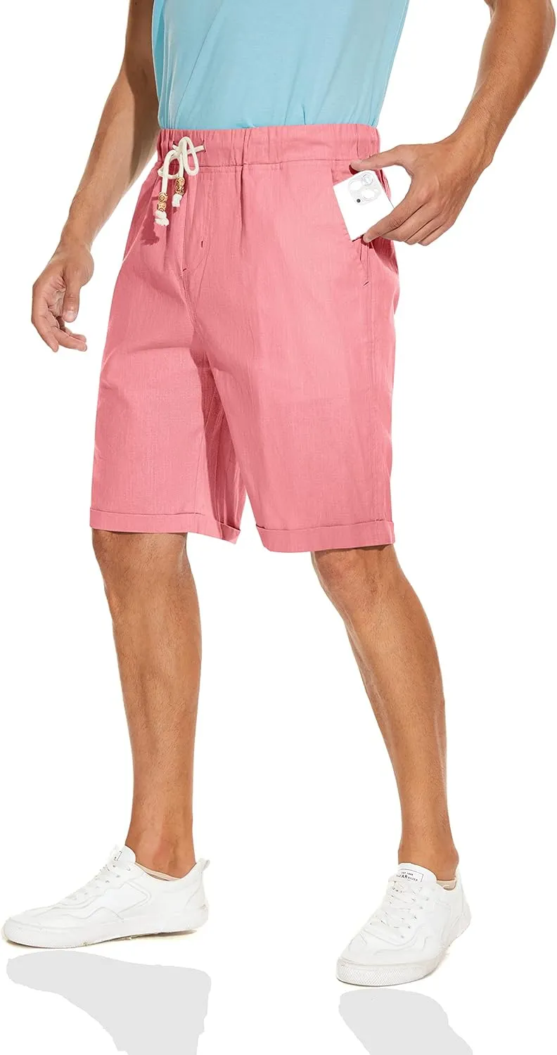 Boisouey Men's Linen Casual Classic Fit Short Summer Beach Shorts