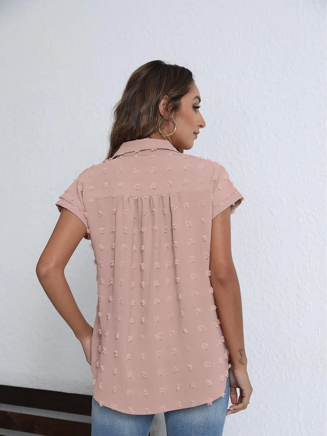 BOTHENIAL Women White Button Down Shirt Dressy Casual Work Tops Chiffon Blouse Summer Short Sleeve Shirts