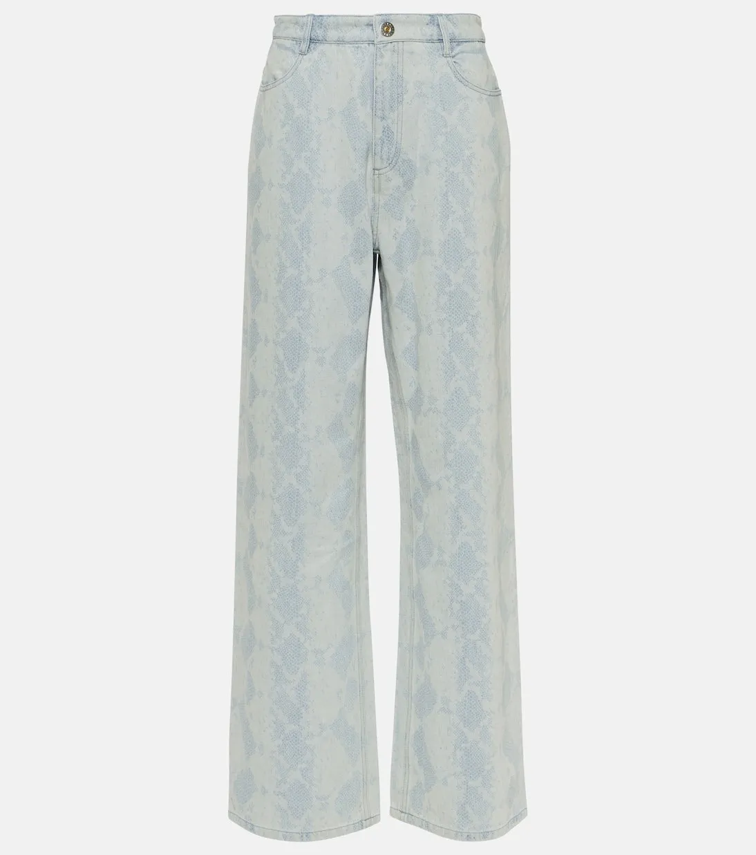 Dion Lee Wide Leg Snake Embossed Jeans, Blue