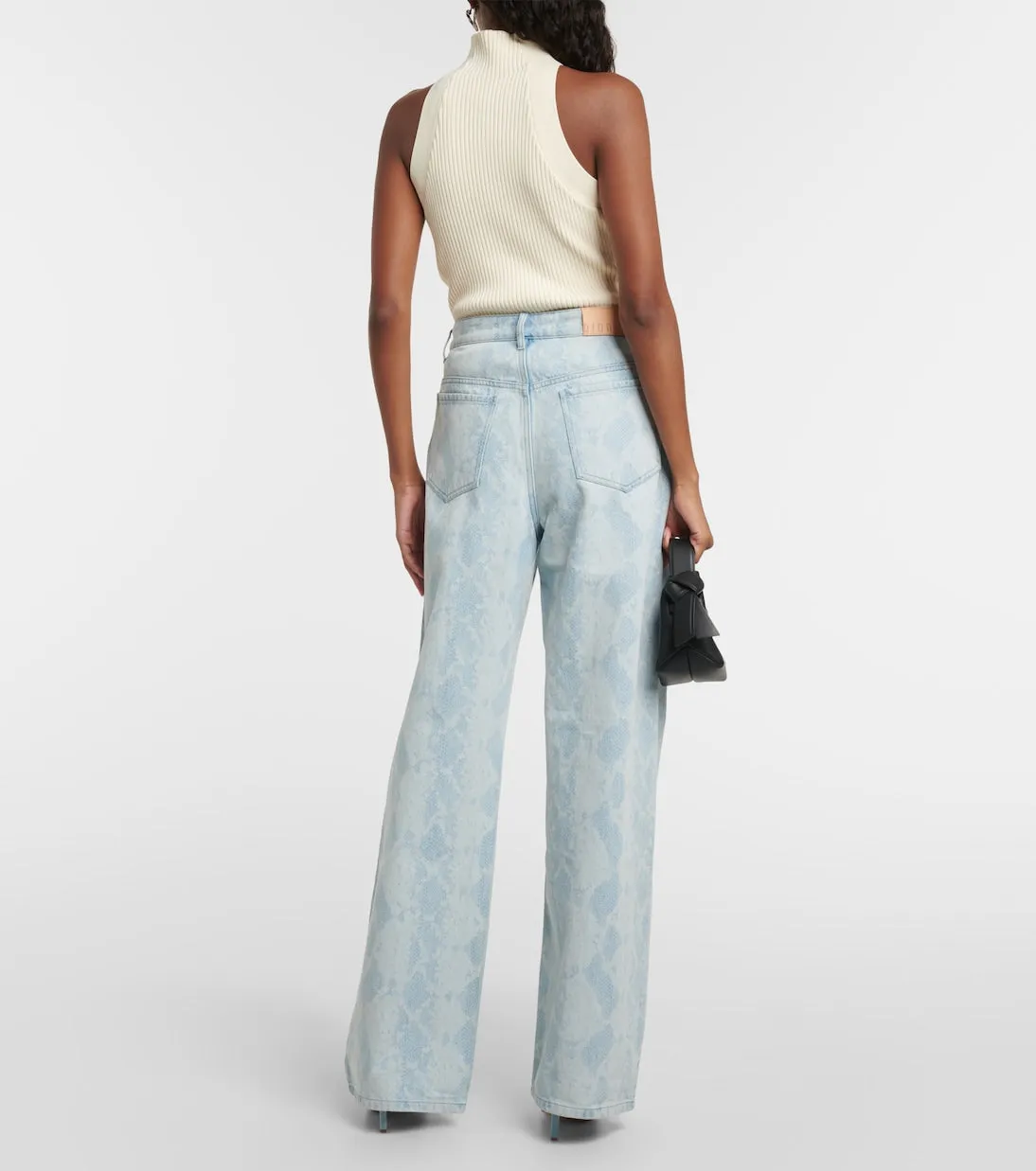 Dion Lee Wide Leg Snake Embossed Jeans, Blue