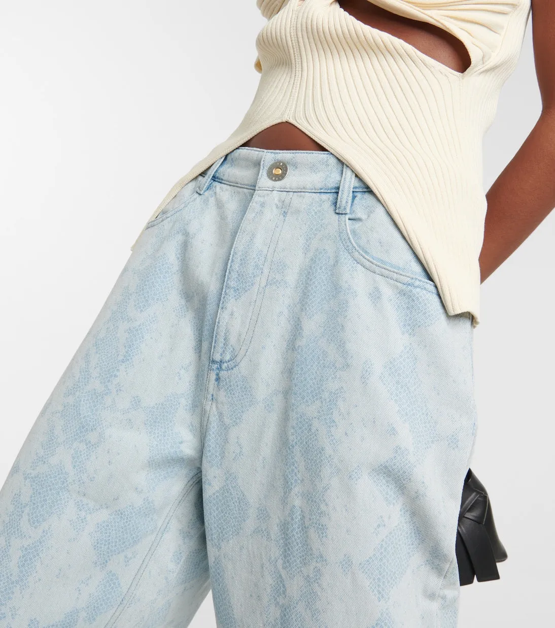 Dion Lee Wide Leg Snake Embossed Jeans, Blue