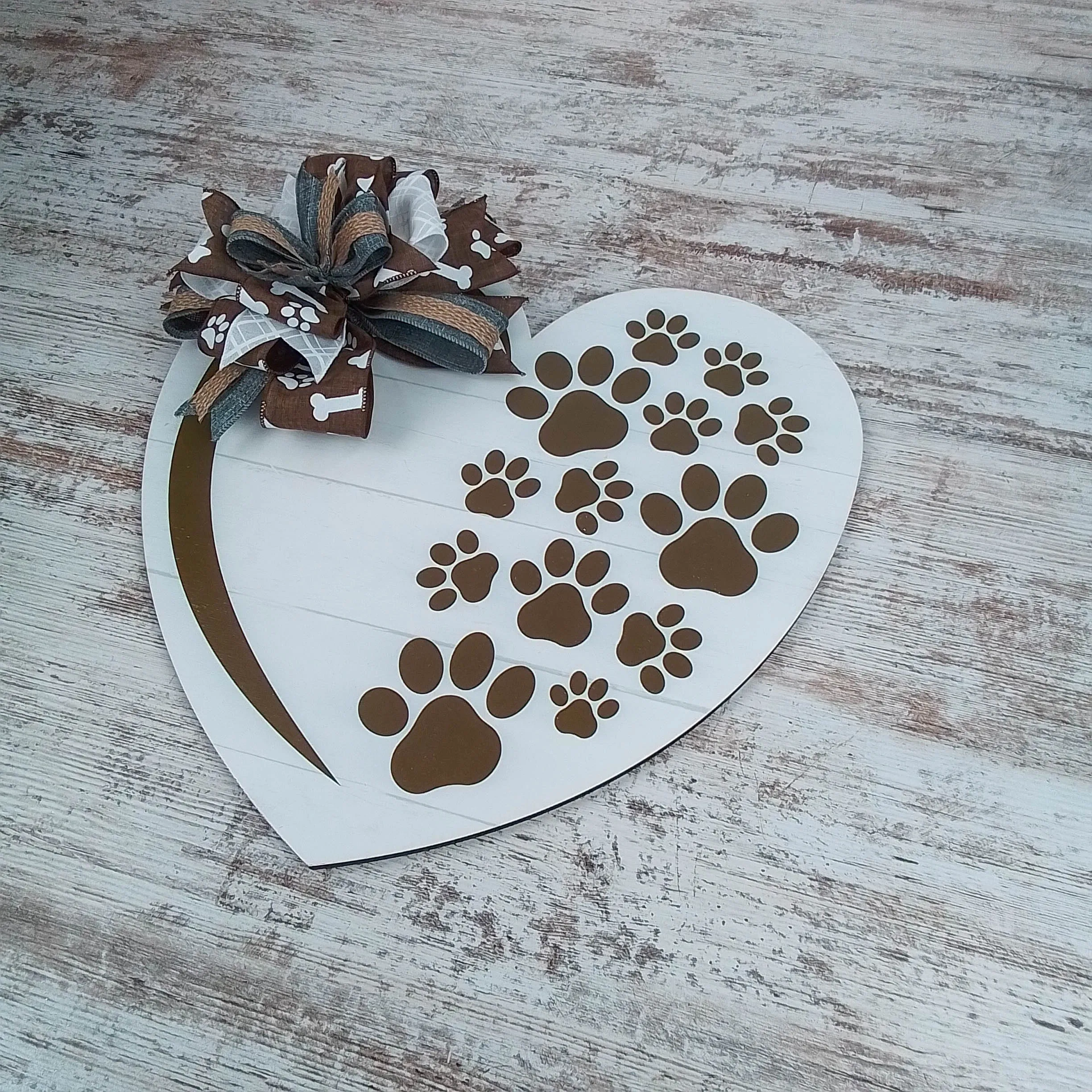 Dog Lover Gift, Heart Shaped Door Hanger, Paw Print Decor