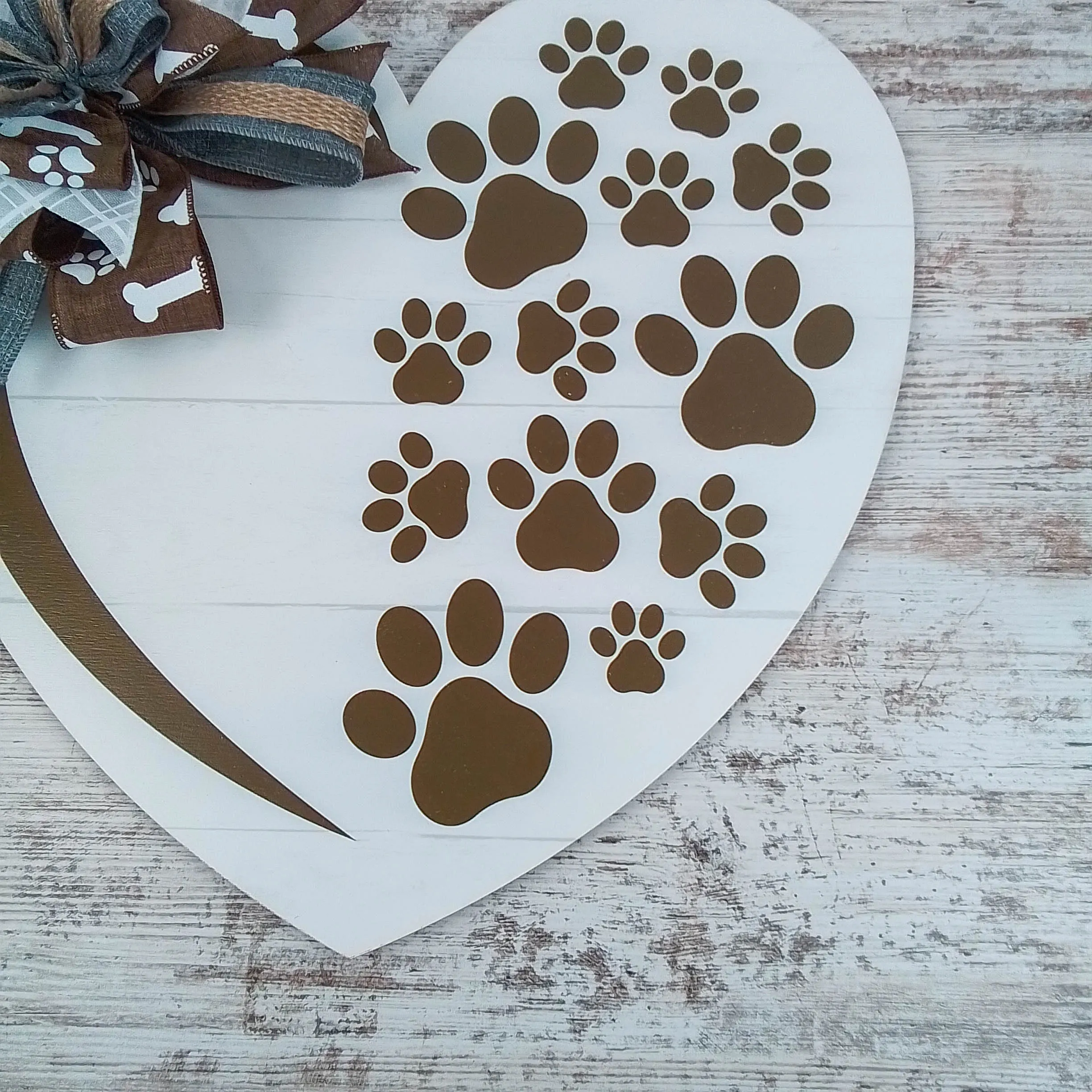 Dog Lover Gift, Heart Shaped Door Hanger, Paw Print Decor