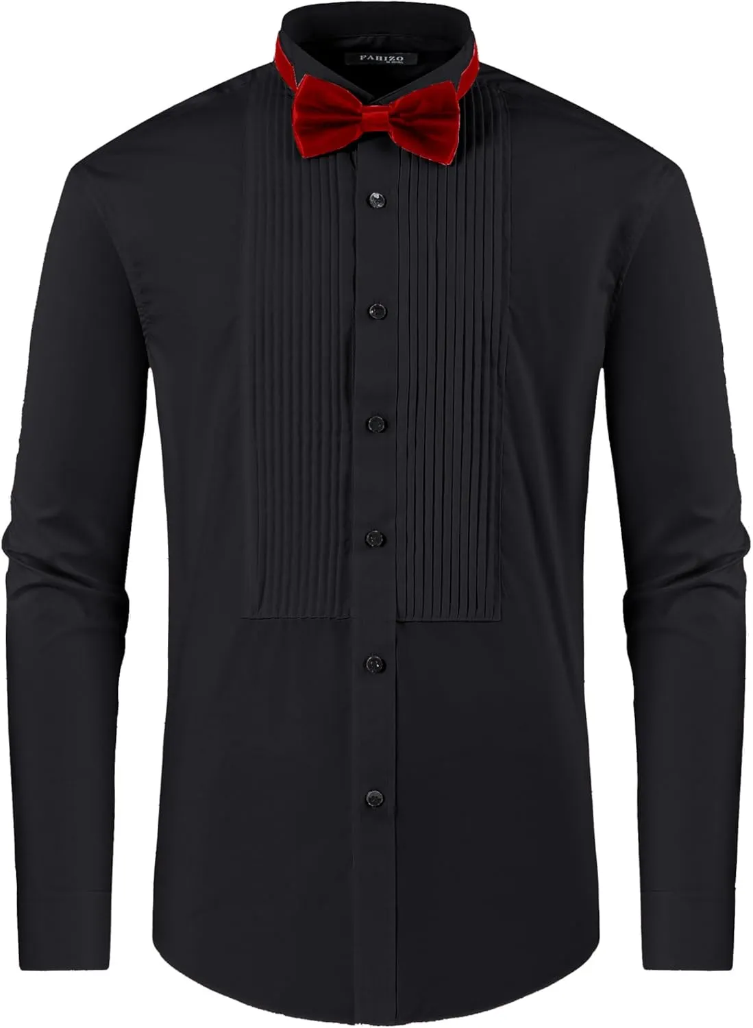FAHIZO Men's White Tuxedo Shirt with Wing Collar, French Cuffs & Accessories