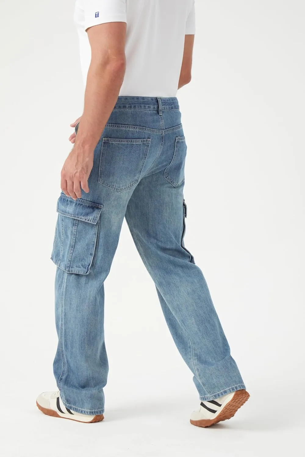 FREDD MARSHALL Cargo Jeans for Mens Relaxed Fit Straight Leg Fashion Work Denim with 6 Pockets