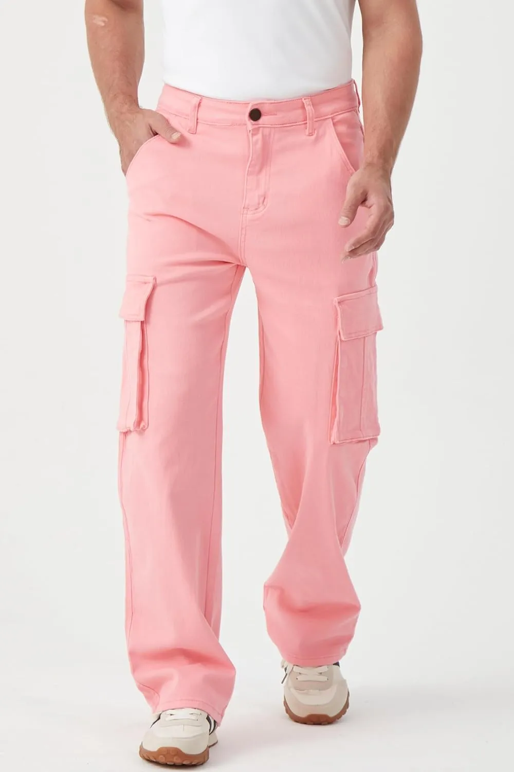 FREDD MARSHALL Cargo Jeans for Mens Relaxed Fit Straight Leg Fashion Work Denim with 6 Pockets