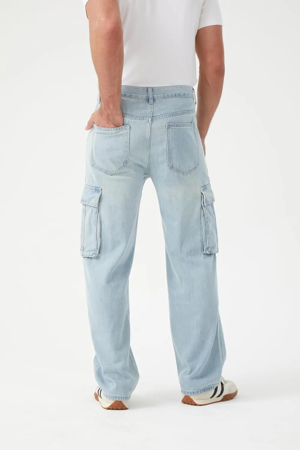 FREDD MARSHALL Cargo Jeans for Mens Relaxed Fit Straight Leg Fashion Work Denim with 6 Pockets