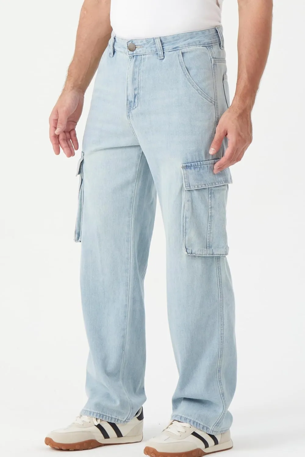 FREDD MARSHALL Cargo Jeans for Mens Relaxed Fit Straight Leg Fashion Work Denim with 6 Pockets