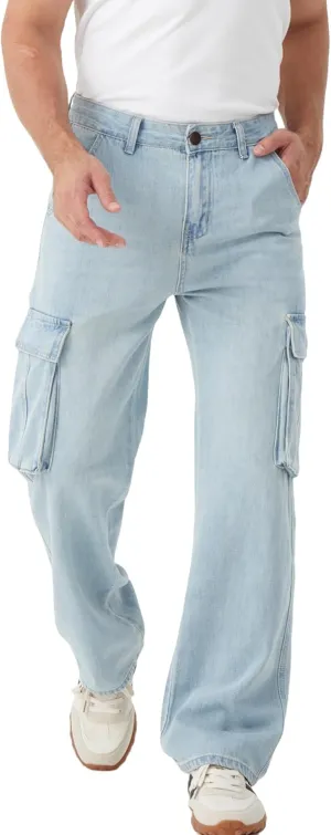 FREDD MARSHALL Cargo Jeans for Mens Relaxed Fit Straight Leg Fashion Work Denim with 6 Pockets