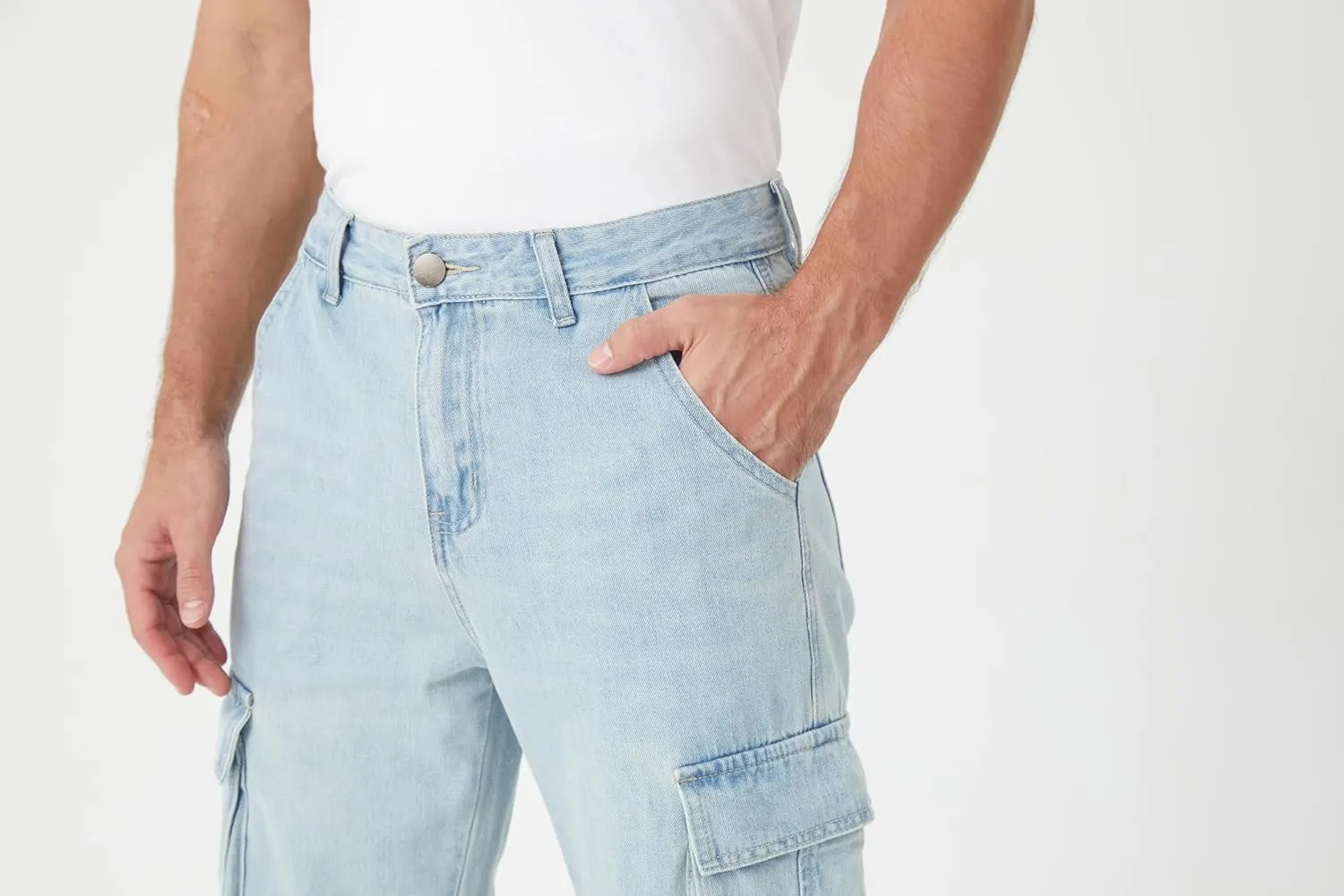 FREDD MARSHALL Cargo Jeans for Mens Relaxed Fit Straight Leg Fashion Work Denim with 6 Pockets