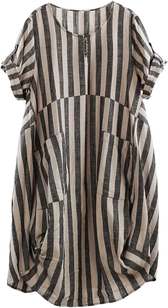 FTCayanz Women's Casual Tunic Dress Short Sleeve Plus Size Midi Dresses with Pockets