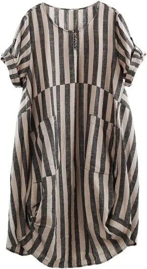 FTCayanz Women's Casual Tunic Dress Short Sleeve Plus Size Midi Dresses with Pockets
