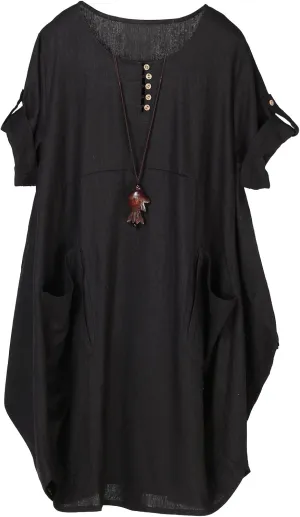 FTCayanz Women's Casual Tunic Dress Short Sleeve Plus Size Midi Dresses with Pockets