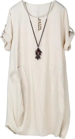 FTCayanz Women's Casual Tunic Dress Short Sleeve Plus Size Midi Dresses with Pockets