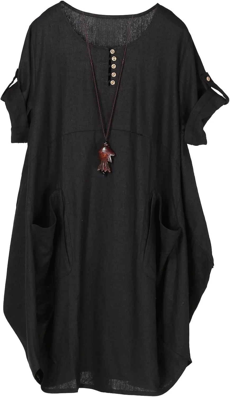 FTCayanz Women's Casual Tunic Dress Short Sleeve Plus Size Midi Dresses with Pockets
