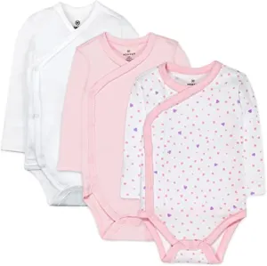 HonestBaby unisex baby 3-pack Organic Cotton Long Sleeve Side-snap Kimono Bodysuits and Toddler T Shirt Set, Love Dot, 0-3 Months US