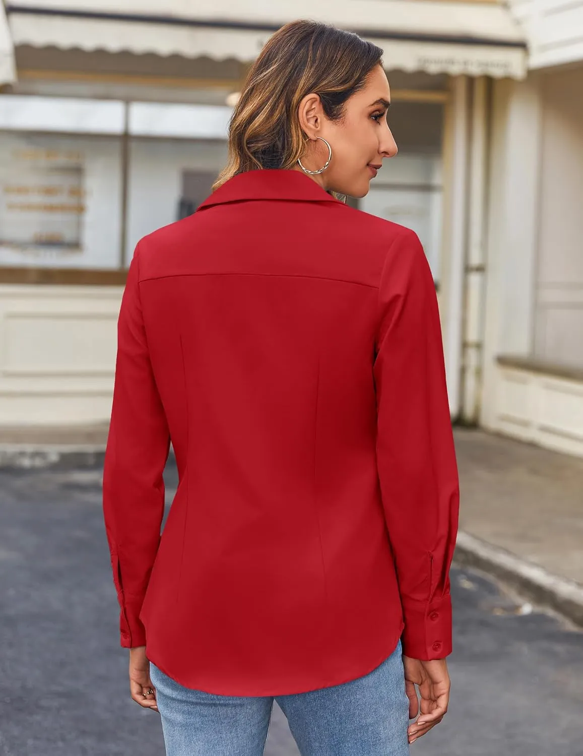 HOTOUCH Women's Button Down Shirts Long Sleeve Button-up Dress Shirt Fitted Business Collared Work Office Suit Blouses