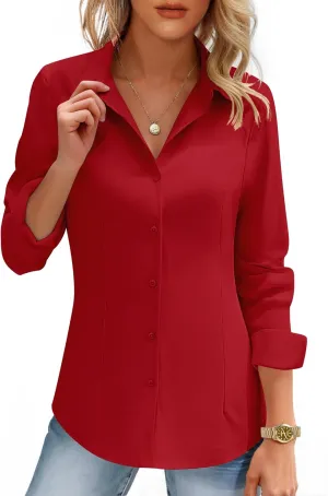 HOTOUCH Women's Button Down Shirts Long Sleeve Button-up Dress Shirt Fitted Business Collared Work Office Suit Blouses