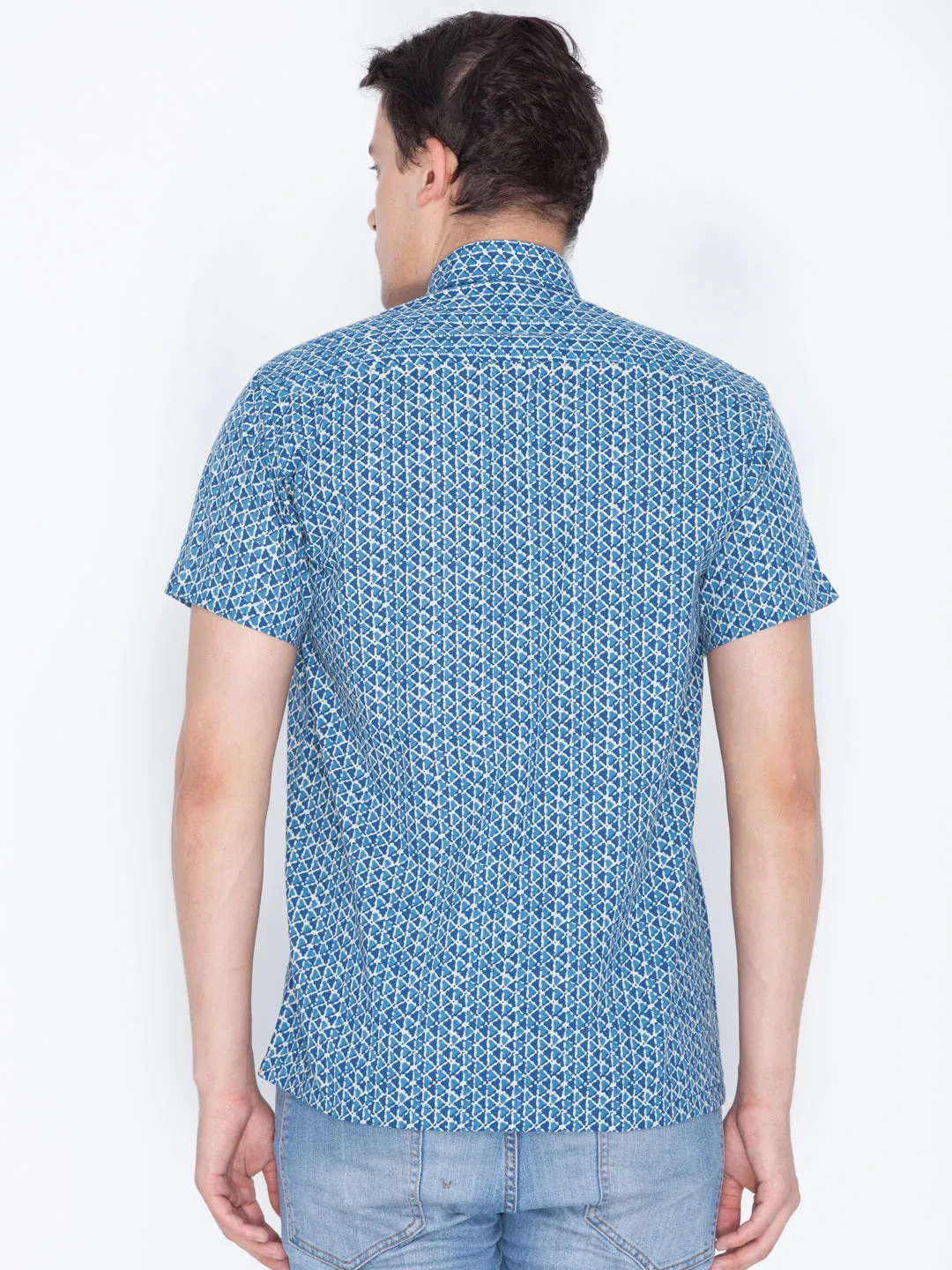 Jashvi Men's Blue Cotton Ethnic Shirt