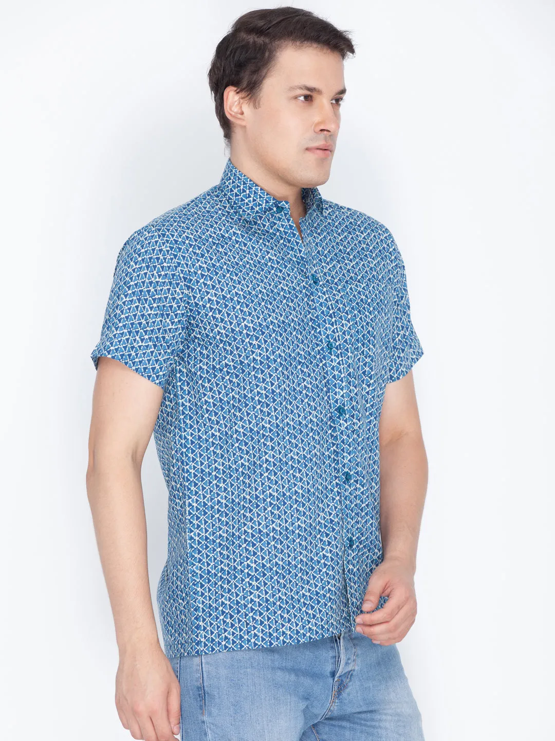 Jashvi Men's Blue Cotton Ethnic Shirt