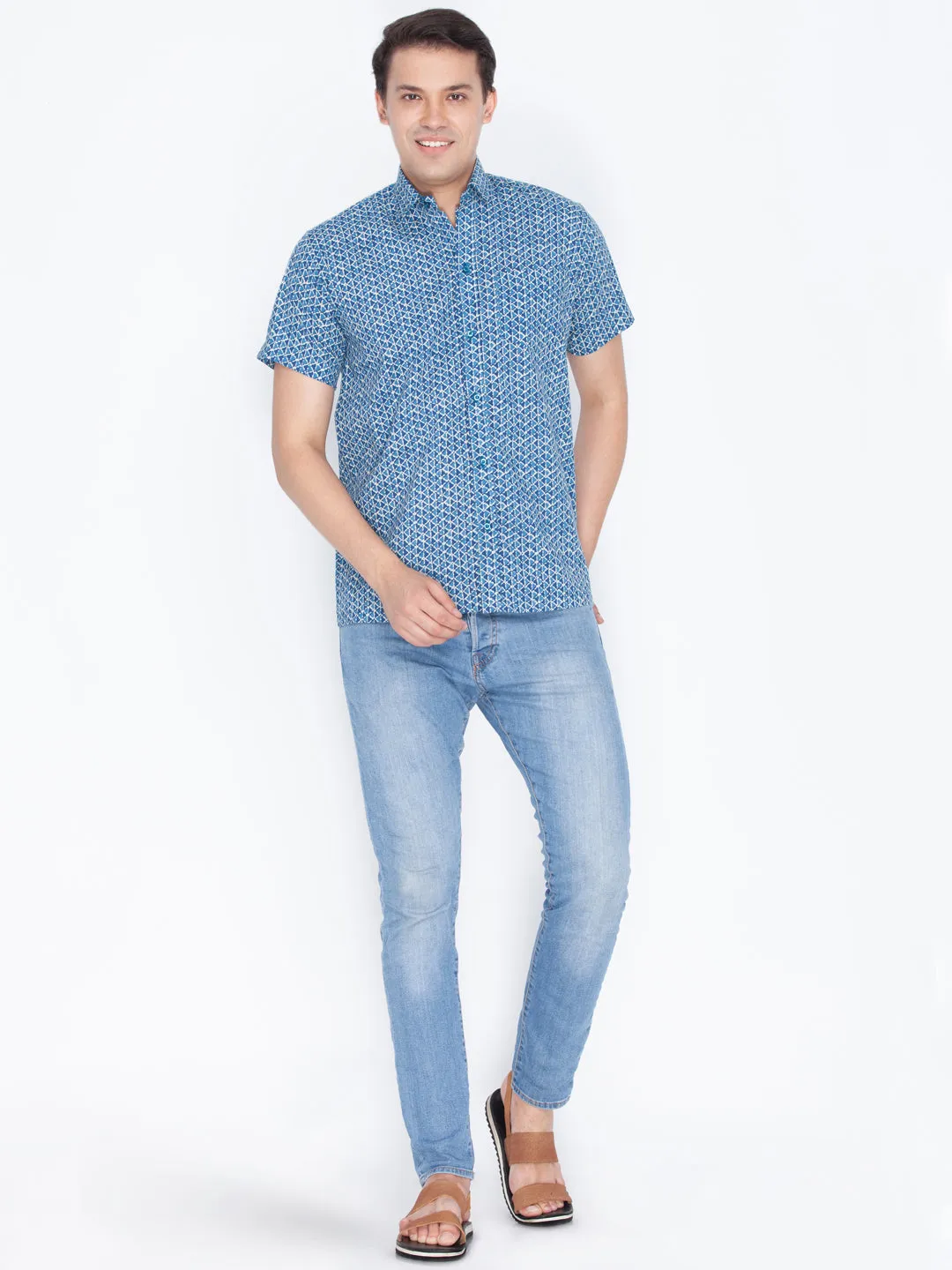 Jashvi Men's Blue Cotton Ethnic Shirt