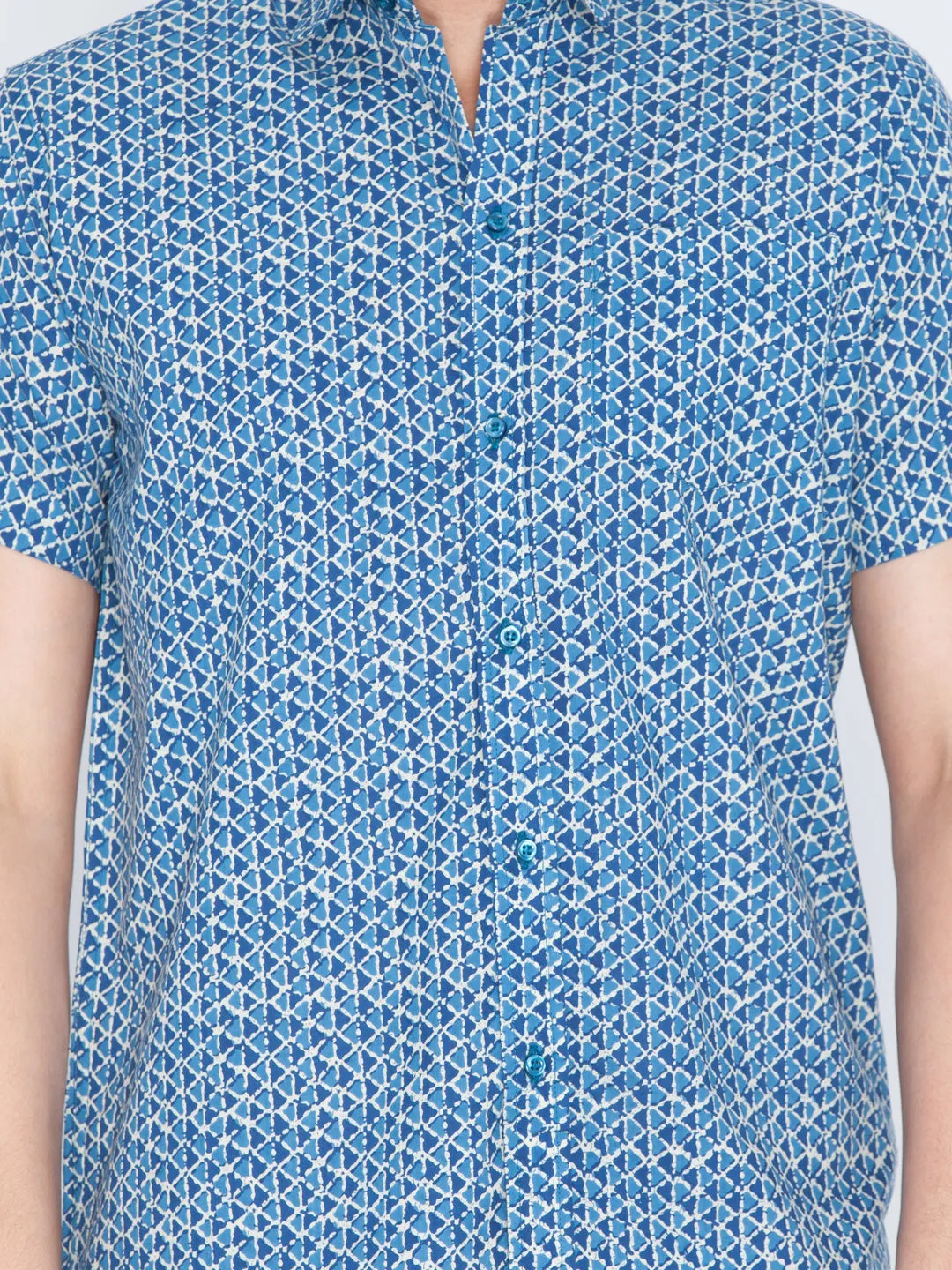 Jashvi Men's Blue Cotton Ethnic Shirt