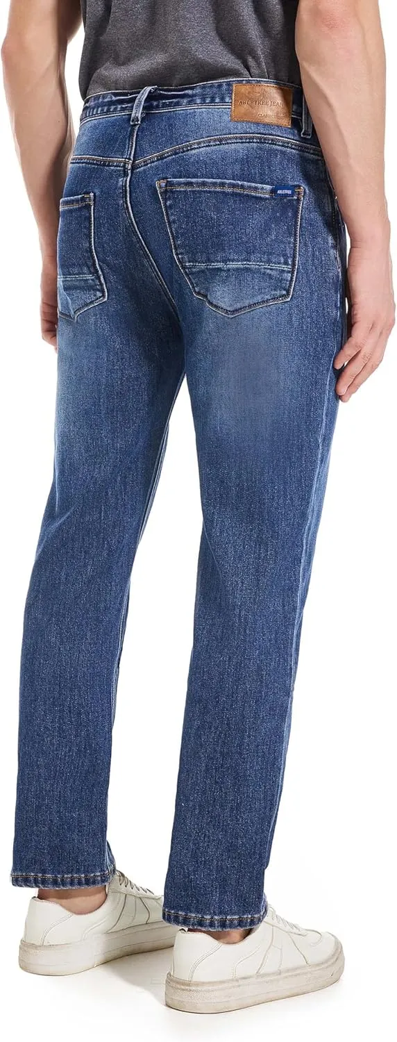 Jeans for Short Men 27" Original Straight Taper Fit Short Length Casual Stretch Denim Pants AT01
