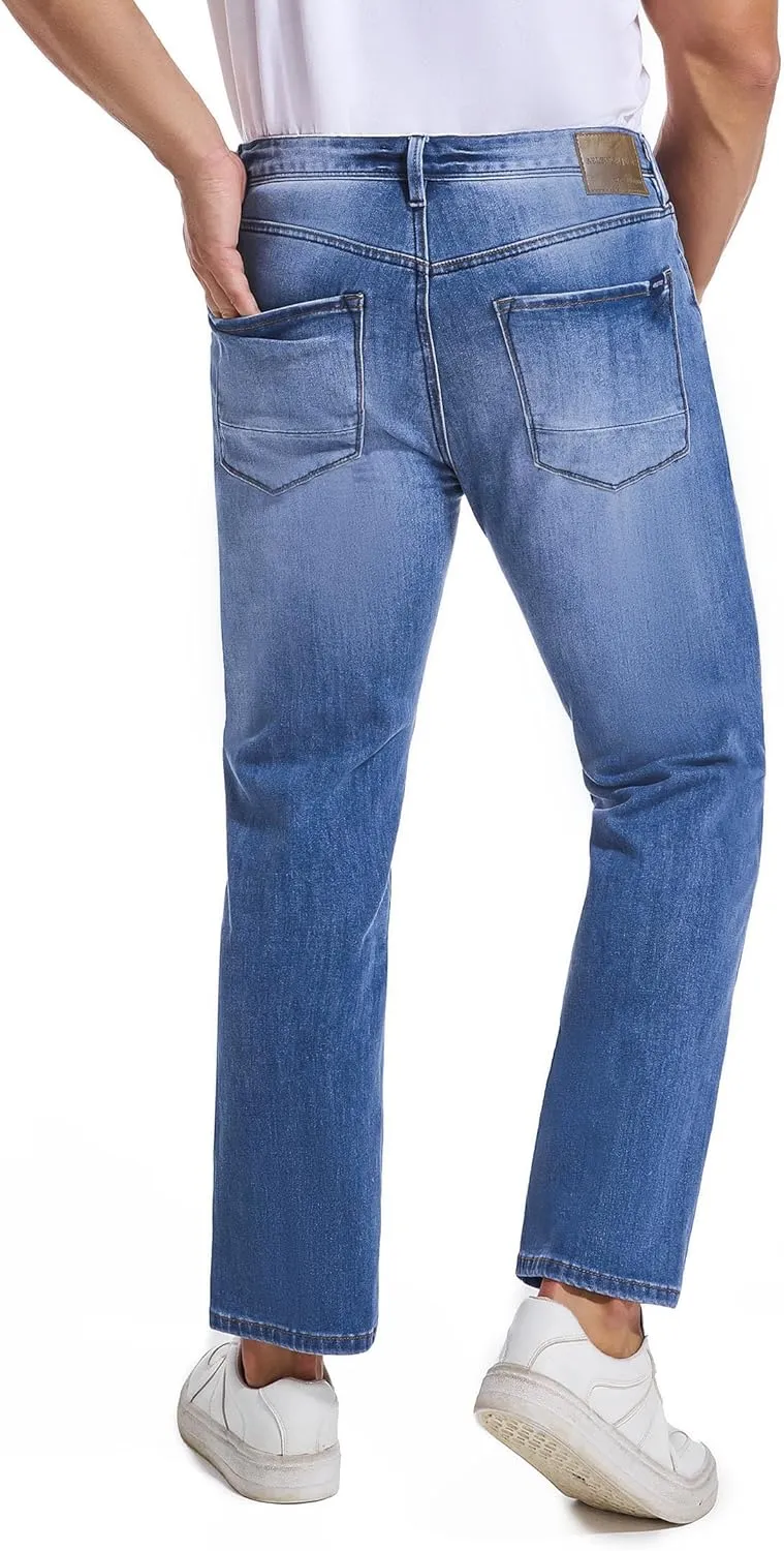 Jeans for Short Men 27" Original Straight Taper Fit Short Length Casual Stretch Denim Pants AT01