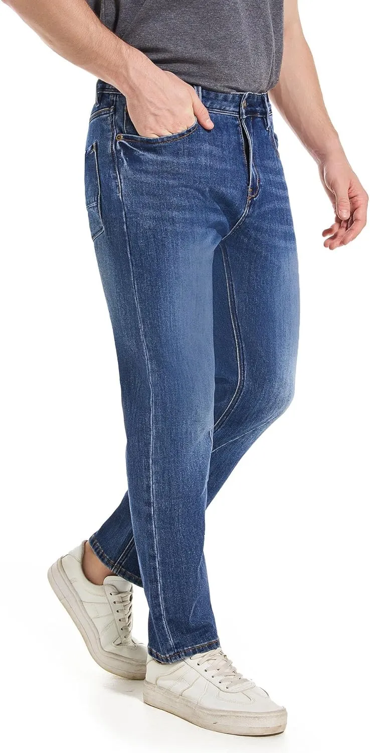 Jeans for Short Men 27" Original Straight Taper Fit Short Length Casual Stretch Denim Pants AT01