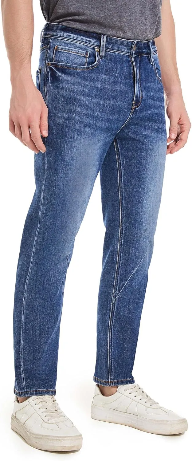 Jeans for Short Men 27" Original Straight Taper Fit Short Length Casual Stretch Denim Pants AT01