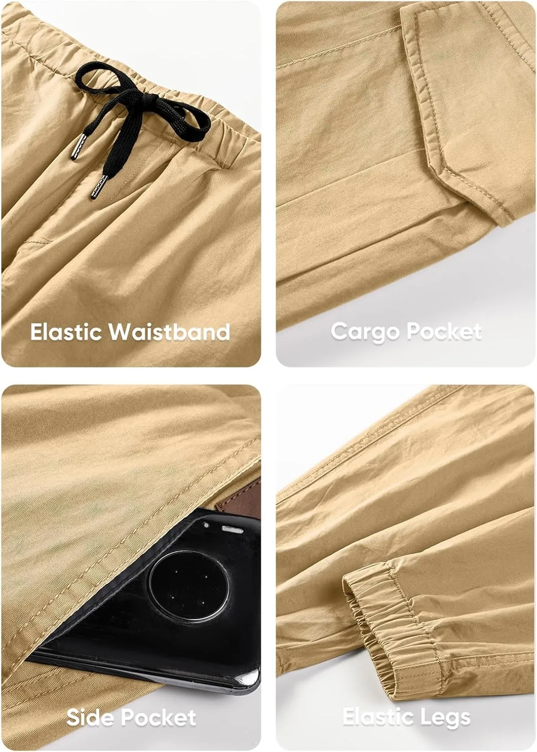 JMIERR Mens Fashion Cargo Pants - Casual Cotton Tapered Stretch Twill Drawstring Athletic Joggers Sweatpants with 6 Pockets