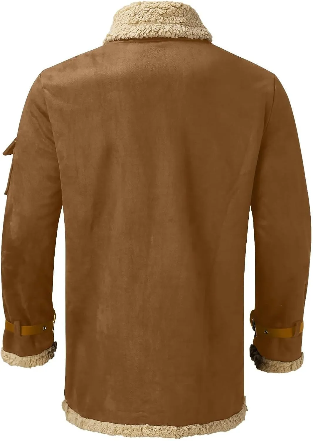Mens Faux Leather Suede Jacket Sherpa Lined Outwear Coat Sheepskin Casual High Lapel Faux PU Leather Overcoat with Pockets