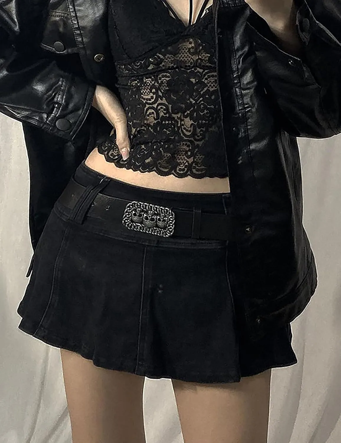 MISSACTIVER Womens Low Waist Jeans Skirt Zipper Back 90S Streetwear Patchwork A-line Mini Skirt with Pockets