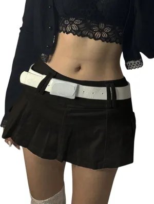 MISSACTIVER Womens Low Waist Jeans Skirt Zipper Back 90S Streetwear Patchwork A-line Mini Skirt with Pockets
