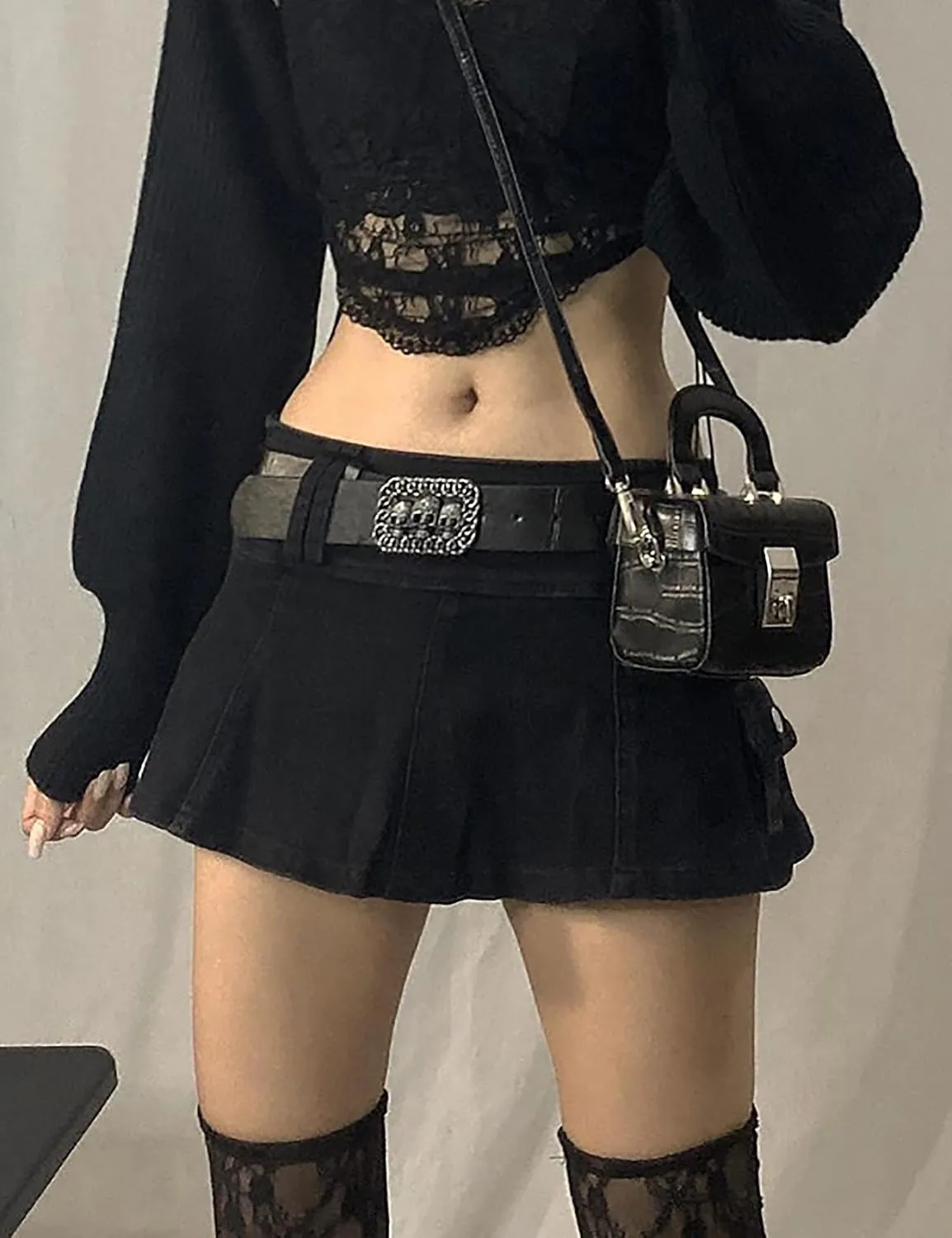 MISSACTIVER Womens Low Waist Jeans Skirt Zipper Back 90S Streetwear Patchwork A-line Mini Skirt with Pockets