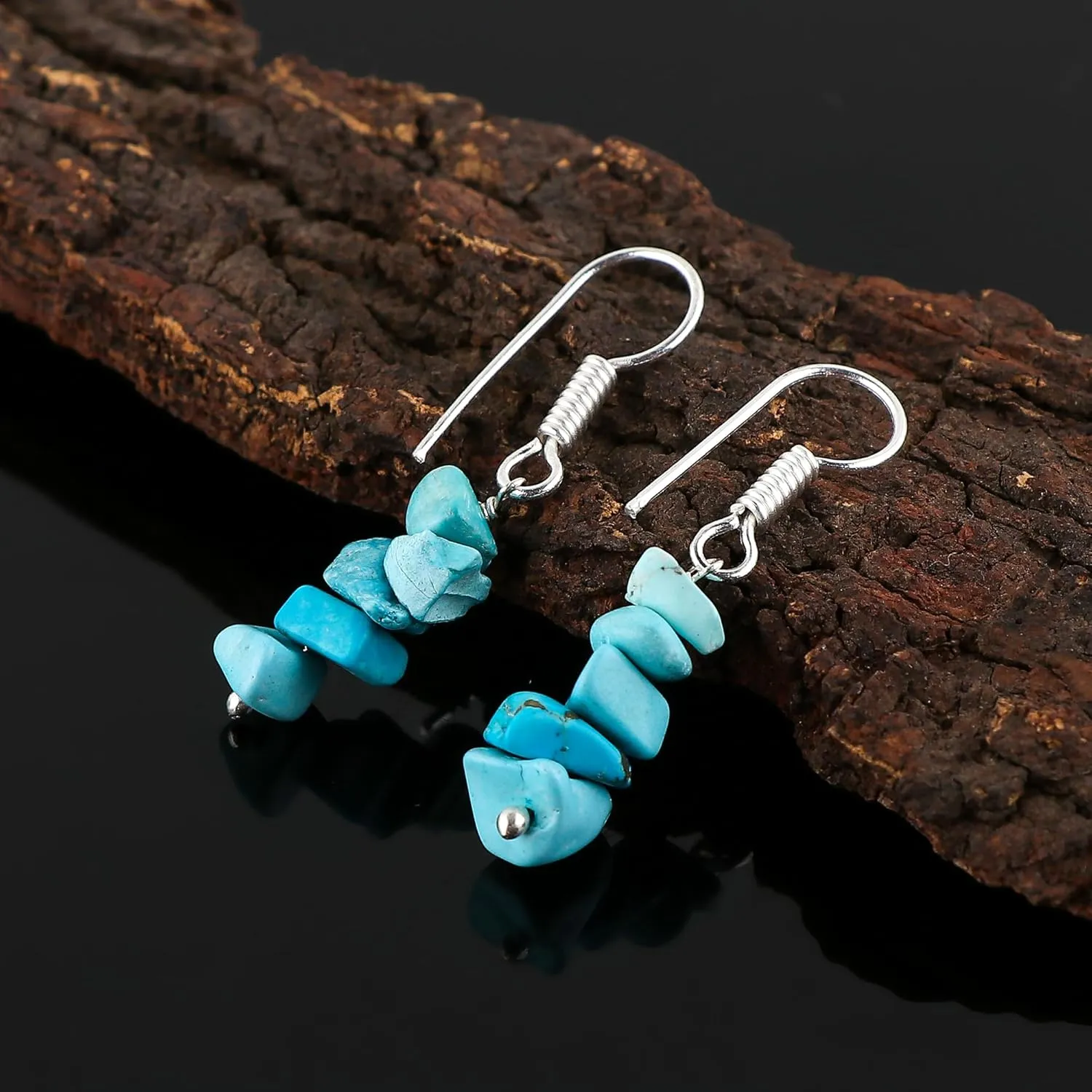 Natural Turquoise Chips Crystal Earring, Yoga Jewelry, Meditation Earring, Raw Gemstone, Birthday, Gift for Her, Gemstone Jewelry, Mother's Day Gifts (Turquoise)
