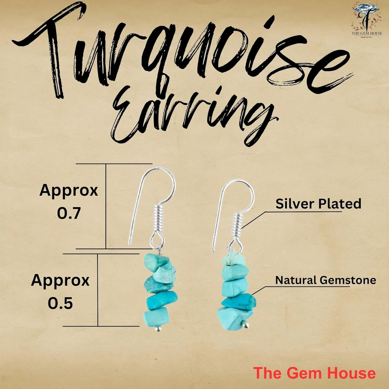 Natural Turquoise Chips Crystal Earring, Yoga Jewelry, Meditation Earring, Raw Gemstone, Birthday, Gift for Her, Gemstone Jewelry, Mother's Day Gifts (Turquoise)