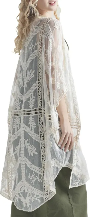 noflik Women's See-Through Embroidered Lace Cardigan