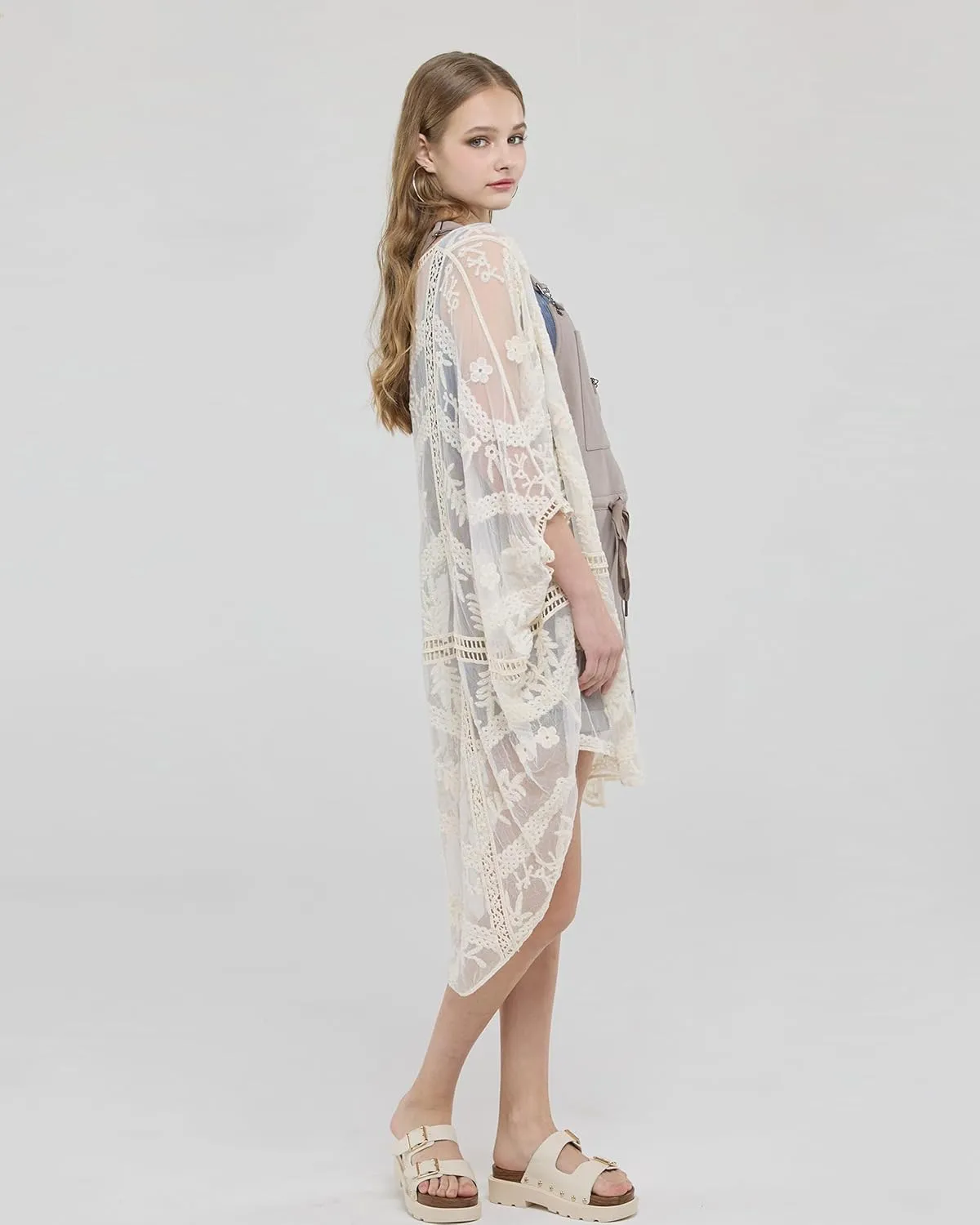 noflik Women's See-Through Embroidered Lace Cardigan