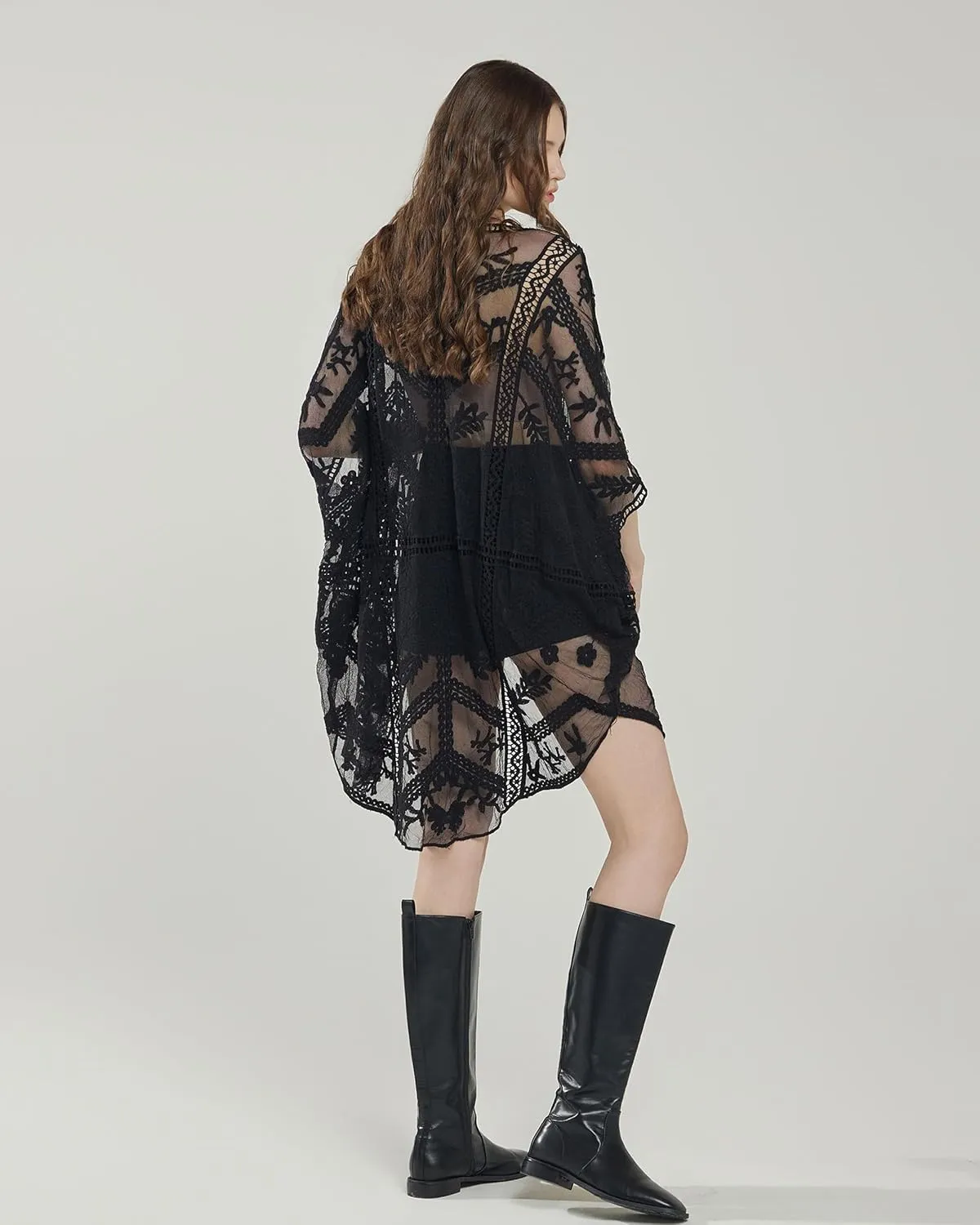 noflik Women's See-Through Embroidered Lace Cardigan